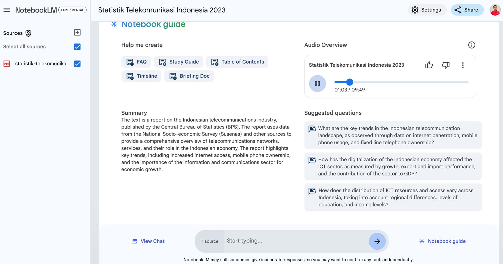 Statistik telekomunikasi indonesia 2023 notebookLM