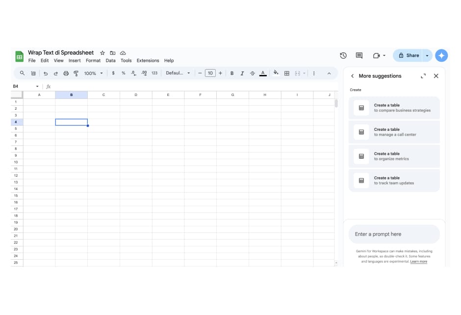 Wrap Text di Spreadsheet: Bikin Data Kamu Lebih Rapi dan Mudah Dibaca, Bahkan Pakai Gemini Sidepanel ?